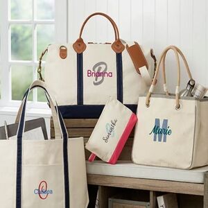 Victoria Monogrammed Tote Playful Name Embroidered Canvas Rope Tote